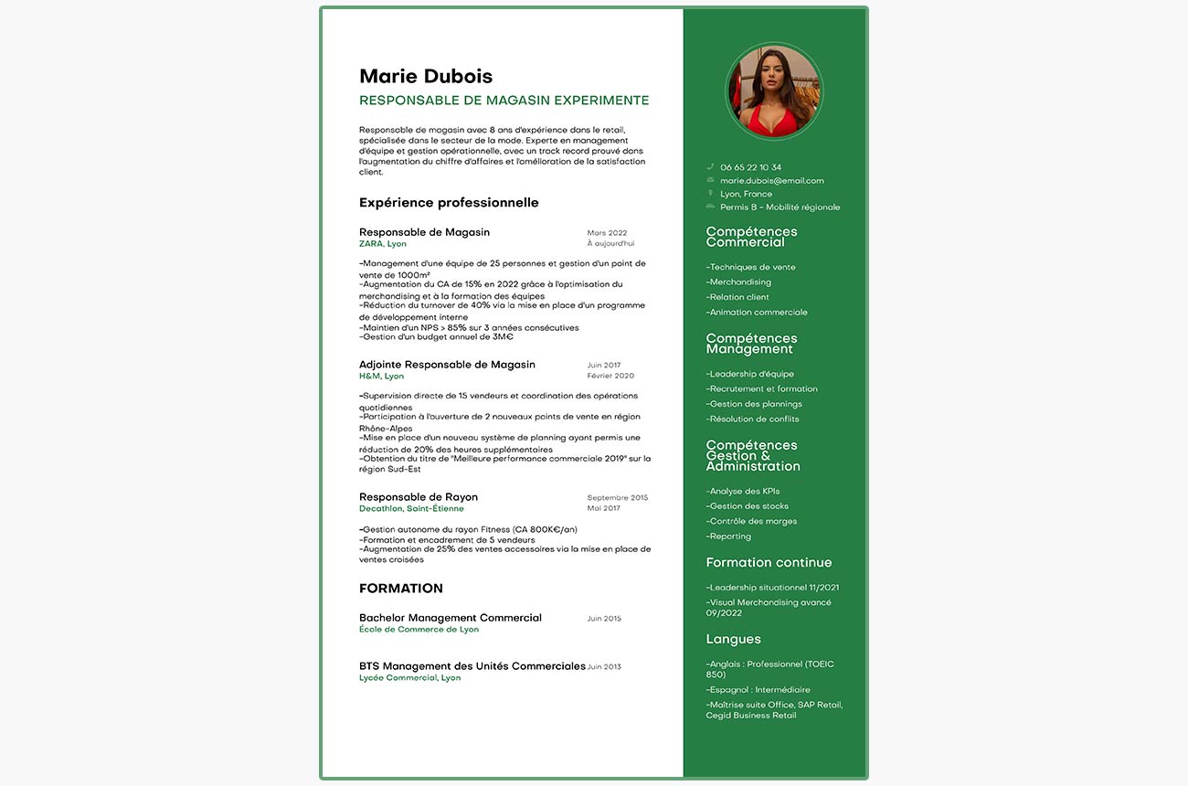 CV responsable de magasin : le guide complet + exemple de CV