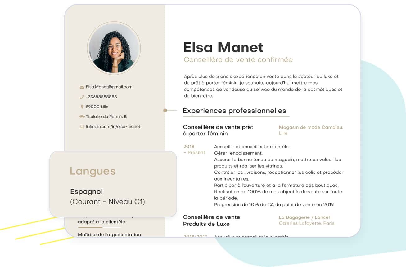 Exemple de la rubrique langues sur un cv